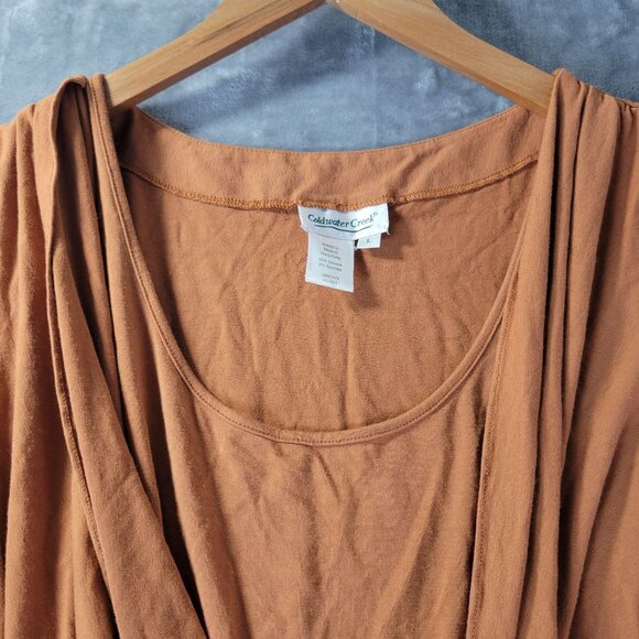 Coldwater Creek Womens Drape Front Top L Brown Rust Viscose Spandex‎ Boho Artsy - Picture 5 of 9